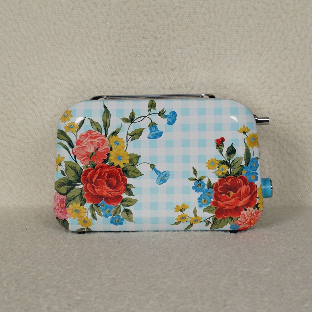 The Pioneer Woman Sweet Rose 2-Slice Toaster Blue Gingham Plaid Defrost Bagel